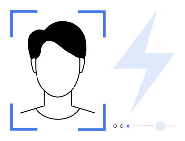 Parantez içinde bir baş silueti tarafından temsil edilen bir kullanıcı profilinin minimalist görüntüsü. Güvenlik sistemleri, teknoloji, iş, yenilik, hız, verimlilik, dijital kimlik için ideal