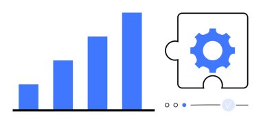 Büyüme ve bulmaca parçalarını gösteren çubuk çizelgesi ve optimizasyon teçhizatı. Veri analizi, iş büyümesi, takım çalışması, süreç iyileştirmesi, stratejik planlama, verimlilik, teknoloji için ideal