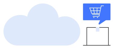 Laptop ve alışveriş arabası ikonu ile büyük bulut şekli. Bulut teknolojisi, çevrimiçi alışveriş, e-ticaret platformları, dijital işlemler, bulut depolama, web tabanlı hizmetler, yazılım entegrasyonu için ideal