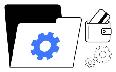 Vitesli klasörün yanında dijital cüzdan ve kredi kartı var. Finansal yönetimi, teknolojiyi ve veri organizasyonunu temsil ediyor. Finans, bankacılık, dijital cüzdanlar, teknoloji, veri güvenliği için ideal