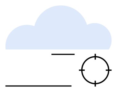 Hedef sembolü olan bulut ve bağlantı ve hassasiyeti temsil eden çizgiler. Teknoloji, veri yönetimi, siber güvenlik, dijital altyapı, yenilik, iş stratejisi, bulut depolama