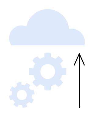 İki vitesli bulut simgesi ve yukarı doğru ok veri yüklemesini temsil ediyor. Teknoloji, bulut hizmetleri, veri yönetimi, otomasyon, mühendislik, üretkenlik, dijital çözümler için idealdir. Satır metaforu