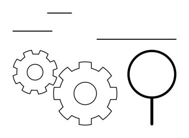 İki vites ve büyüteç işleme analizi ve verimliliği vurguluyor. Otomasyon, problem çözme, teknik süreçler, mühendislik, geliştirme stratejileri, kalite kontrol için ideal. Çizgi