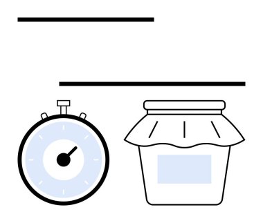 Zamanlayıcı ve kapaklı kavanoz yatay çizgilerle ayrılmış. Zaman yönetimi, organizasyon, gıda depolama, verimlilik, verimlilik, ev ekonomisi, planlama için ideal. Satır metaforu