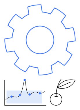 Veri çizgisi grafiği ve yaprak ile kiraz, işlem veri analizi büyümesini ve yeniliği sembolize eder. Teknoloji, mühendislik, iş stratejisi, üretkenlik, analitik ve ilerleme için ideal. Satır metaforu