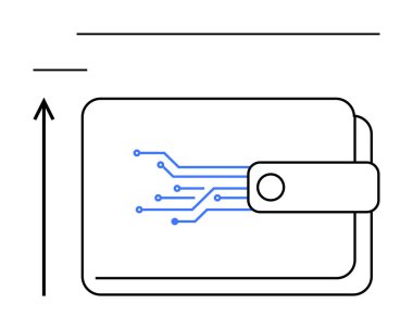 Devre desenli cüzdan dijital finansmanı sembolize eder. Teknoloji, yenilik, finans, güvenlik, dijital dönüşüm, modern ekonomi, bağlantı temaları için ideal. Satır metaforu