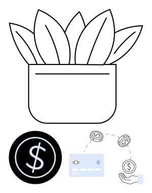 Bitki büyümeyi simgeliyor. Dolar işareti, kredi kartı, bozuk para ve el ele tutuşan dolarla. Ekonomik büyüme, finans, yatırım, tasarruf, ekonomik büyüme, çevre dostu sağlık için ideal