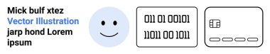 İkili kod, gülen surat ve yer tutucu metni olan kredi kartı simgesi. Programlama, dijital güvenlik, finans teknolojisi, çevrimiçi işlemler, veri şifreleme, kullanıcı arayüzü tasarımı için ideal