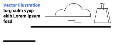 Alışveriş çantasının yanında bulut depolama simgesi var. Hız ve bağlantıyı gösteren siyah çizgiler. E-ticaret, lojistik, dijital depolama, bulut hesaplama, çevrimiçi satış, hızlı dağıtım ve teknoloji için ideal