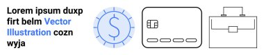 Kredi kartı, evrak çantası ve dolar sembolü. Finans ve iş kavramlarını tasvir etmek için kullanılacak Lorem ipsum metni. Finansal hizmetler, bankacılık, kurumsal temalar, iş çözümleri, yatırım için ideal