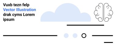 Ortadaki bulut, sağdaki beyin çizgisi, etraftaki yazı ve yatay çizgiler. Web tasarımı için ideal, teknoloji, yaratıcılık, yapay zeka, yenilik, öğrenme, minimalizm. İniş sayfası