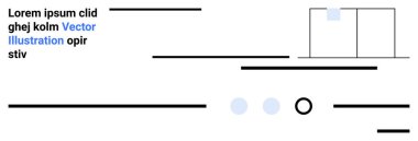 Siyah çizgiler, soyut şekiller ve basit, minimalist bir dizayn ile yazılmış metinler. Mavi daire, soluk mavi daireler ve küçük kare eşsiz elementler ekler. Web siteleri, sunumlar, markalaşma ve dijital için ideal