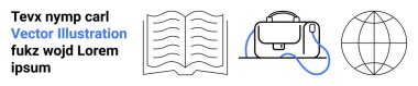 Açık sayfalı kitap, kayışlı deri kurye çantası ve dünya çizgisi. Eğitim içeriği, seyahat günlükleri, çevrimiçi kurslar, küresel iletişim, akademik web siteleri, öğrenim platformları için ideal