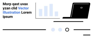 Laptop, bar çizelgesi, metin blokları ve simgeler şık, minimalist bir tasarım. İş sunumları, veri analizleri, teknoloji, ofis işi, web tasarımı, pazarlama, kurumsal markalaşma için ideal. İniş
