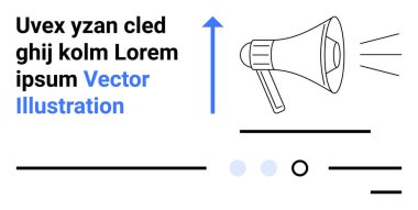 Megafon, ok, metin, satır ve daireler minimalist monokrom ve mavi tasarım. Pazarlama, iletişim, duyurular, sunumlar, bilgi grafikleri, dijital medya iniş sayfası için ideal