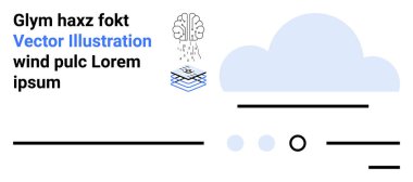 Bulut simgesi, beyin simgesi ve soyut elementlere sahip veri katmanları. Teknoloji, yenilik, beyin fırtınası, veri işleme, bulut hesaplama, modern çözümler ve dijital dönüşüm için ideal