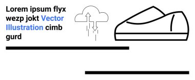Siyah-beyaz ayakkabı eskizi, yağmur okları olan bulut, yer tutucu metin ve dikdörtgen çizgiler. Ürün, iniş sayfaları, çevrimiçi mağazalar, metin tutucular, minimalist tasarımlar, pazarlama için ideal