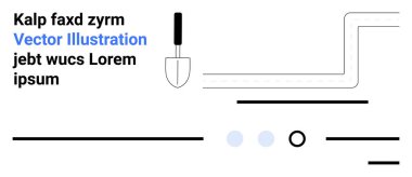Soldaki metin elemanları, mavi işaretli ifade, yatay çizgilerin üzerinde tek siyah kürek, sağa doğru noktalar ve daire şeklinde geometrik şekiller. İçerik oluşturma, tasarım, inşaat, düzen için ideal