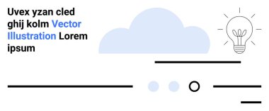 Ampul elementli bulut ve yaratıcı iletişim için düzenlenmiş çeşitli çizgiler ve noktalar. Yenilik, teknoloji, bulut hesaplama, beyin fırtınası, eğitim ve minimalist tasarım için ideal