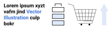 Üst üste istiflenmiş kutular ve yukarı doğru ok yanında alışveriş arabası büyümeyi ve ilerlemeyi sembolize ediyor. E-ticaret, perakende, lojistik, iş geliştirme, çevrimiçi alışveriş, envanter yönetimi, satış için ideal