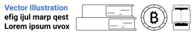 Bilgiyi temsil eden bir yığın kitap, dijital para birimini gösteren Bitcoin sembolü ve öğrenmeyi resmeden açık bir kitap. Eğitim, finans, kripto para birimi, kütüphaneler, dijital varlıklar için ideal