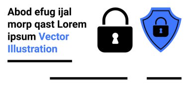 Asma kilit ve kalkan sembolleri güvenliği temsil ediyor. Dijital güvenlik, teknoloji hizmetleri, web tasarımı, veri koruması, çevrimiçi mahremiyet, güvenli işlemler, siber güvenlik için ideal. İniş sayfası