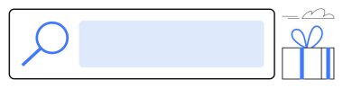Arama barında büyüteç, kurdeleli hediye kutusu, bulut. E-ticaret, promosyonlar, tatil satışları, pazarlama, arama fonksiyonları ödülleri ve online alışveriş için ideal. Satır metaforu
