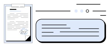 Panoda imzalı dijital belge, metin ile sohbet balonu. İletişim, dijital işlemler, e-dokümanlar, uzaktan onay, çevrimiçi anlaşmalar, elektronik imzalar, iş akışı için ideal