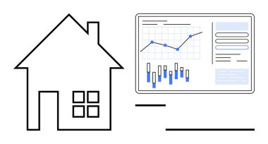 Grafikleri, grafikleri ve istatistikleri gösteren bir veri tablosunun yanında. Gayrimenkul, piyasa analizi, mali tahminler, emlak yatırımı, ekonomik eğilimler, iş için ideal