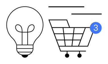 Tebligat sembollü alışveriş arabası ve online alışverişi geliştirme fikirlerini temsil eden ampul ikonu. E-ticaret, yenilik, pazarlama, perakende stratejileri, teknoloji ve müşteri için ideal