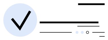 Mavi bir çemberin içindeki işaretleri işaretleyin. Birkaç yatay çizgi ve noktayla işaretleyin. Onaylama, onay ve başarıyı sembolize edin. Ticari doğrulama, yapılacaklar listesi, doğrulamalar, kullanıcı arayüzleri için ideal