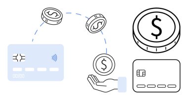 Kredi kartıyla el arasında para akışı, para transferini temsil ediyor. Finansal işlemler için ideal, çevrimiçi ödemeler, dijital bankacılık, kişisel finans, ekommerce, fintech eğitimi, nakitsiz