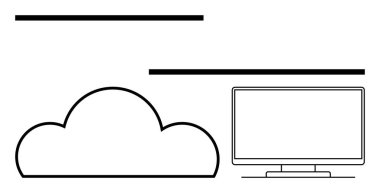 Çizgilerle birbirine bağlı bulut simgesi ve bilgisayar ekranı yan yana dizilmiş. Teknoloji, dijital depolama, ağ altyapısı, bulut hesaplama, veri yönetimi, çevrimiçi işbirliği, bilişim için ideal