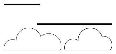 Yatay çizgilerin altında iki çizgili bulut. Hava tahminleri, doğa temaları, çocuk kitapları, tasarım projeleri, eğitim materyalleri, minimal dekor, dijital sanat için idealdir. Satır metaforu