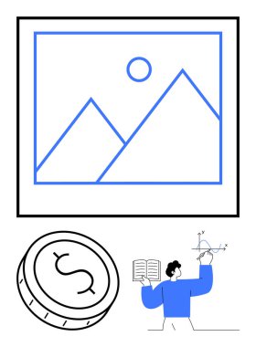 Dolar parası, bar grafiği ve verileri kitapla analiz eden kişi. Finansal eğitim, yatırım stratejisi, ekonomik analiz, iş planlaması, veri araştırma pazar eğilimleri için ideal bütçe. Çizgi
