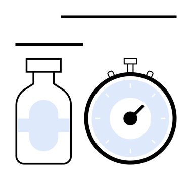 İlaç şişesi ve kronometre, ilaçların, sağlık yönetiminin ve tedavideki hassasiyetin önemini vurgular. Tıbbi hatırlatıcılar, sağlık uygulamaları, ilaç reklamları, hasta bakımı için ideal.