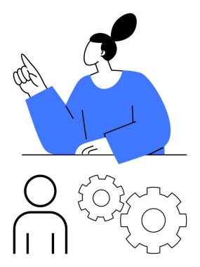 Mavi tişört giyen, insan ikonu takan ve birbirine kenetlenen iki vites tekerleği olan biri. Takım çalışması, organizasyon, işbirliği, problem çözme, strateji eğitimi ve liderlik için ideal. Çizgi