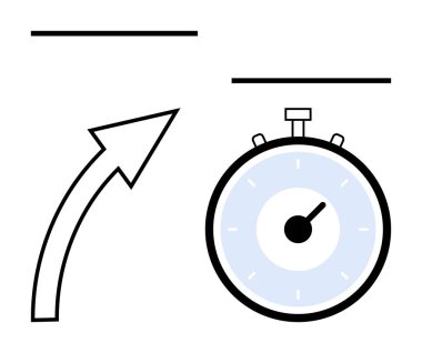 Ok yukarı doğru kavisli yatay çizgiler ve kronometre. İlerleme, çeviklik, gelişme, verimlilik, zaman yönetimi, performans takibi ve verimlilik için ideal. Satır metaforu