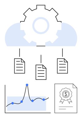 Gear Bulutu veri grafiği ve onaylı sözleşme teknolojiyi, verimliliği, analizi, veri güdümlü kararları, bulut çözümleri, iş büyümesini ve geçerliliği sembolize eder. Merkezi bağlantı