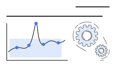 Veri noktaları ve dişli grafikler analitik optimizasyon teknoloji yenilik verimliliği, ilerleme ve büyümeyi gösteriyor. İş, finans, teknoloji, mühendislik, yönetim, üretkenlik için ideal