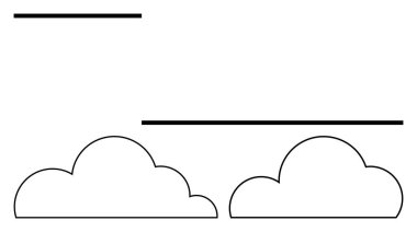 Üzerinde iki yatay çizgi olan iki izole bulut şekli. Hava durumu grafikleri, tasarım projeleri, eğitim materyalleri, sunumlar, çocuk kitapları, web simgeleri için ideal
