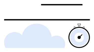 Bulut sembolü kronometre ve çizgiler bulut hesaplama zaman yönetimi ve verimliliği temsil ediyor. Teknoloji, üretkenlik, bulut hizmetleri, veri depolama, zaman izleme, verimlilik, yenilik için ideal