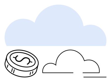 Basit para, farklı tarzlarda bulutlar. Finansal teknoloji hizmetleri, yatırım stratejileri, veri yönetimi, bulut hesaplama, dijital ekonomi, çevrimiçi depolama, iş büyüme planlaması için ideal