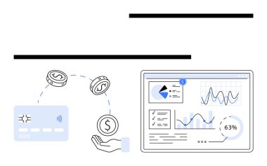 Kredi kartıyla el değiştirme, grafik ve istatistikleri gösteren veri analizi paneli. Finans, bankacılık, çevrimiçi işlemler, veri analizi, mali yönetim, yatırımlar için ideal