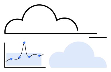 Tepeleri ve mavi noktaları olan siyah bulut çizgisi mavi bulut veri grafiği. Teknoloji, veri, internet, bulut hesaplama, analitik, tahmin, yenilik için idealdir. Satır metaforu