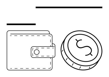 Cüzdanında bir dolar işareti olan büyük bir madeni paranın yanında düğmeli bir kayış vardı. Finansal uygulamalar, bütçe araçları, tasarruf kavramları, bankacılık hizmetleri, kişisel finans yönetimi, ekonomik