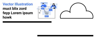 Kullanıcılar çevrimiçi bir mağaza arayüzü ile etkileşime geçerek, bir alışveriş arabasına ögeler ekleyip satın alma düğmesine tıklıyorlar. E-ticaret, çevrimiçi alışveriş, dijital pazarlama, kullanıcı deneyimi, web tasarımı için ideal