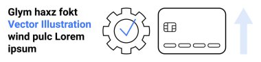 Kontrol işareti, kredi kartı ve dijital ödeme başarısını gösteren yukarı doğru ok ile donatılmış. Fintech, finans hizmetleri, çevrimiçi işlemler, ödeme sistemleri, dijital güvenlik, teknoloji için ideal