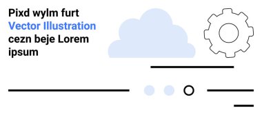 Bulut, dişli, satır, metin ve semboller. Teknoloji, bulut hesaplama, iş akışı, veri yönetimi, basitlik temiz tasarım modern estetik iniş sayfası için ideal