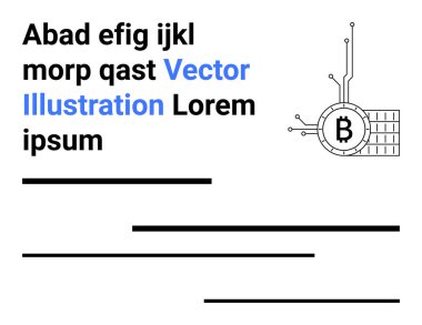 Metin bloklarını Bitcoin sembolü devresiyle siyaha boyuyor. Finansal sunumlar, web siteleri, teknoloji blogları, fintech girişimleri, kripto para birimi eğitimi, engelleme kursları, dijital